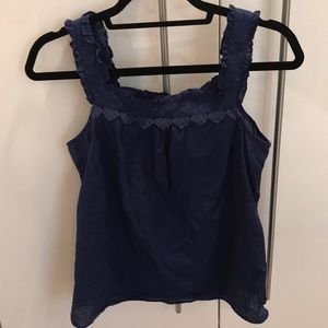 Deep blue ruffle sleeve top